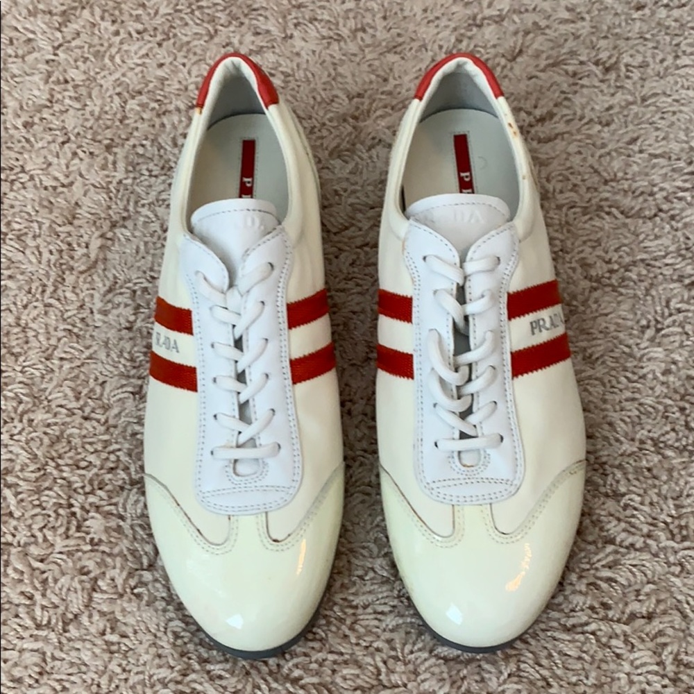 Prada, Cream and Orange Sneakers, 40!!